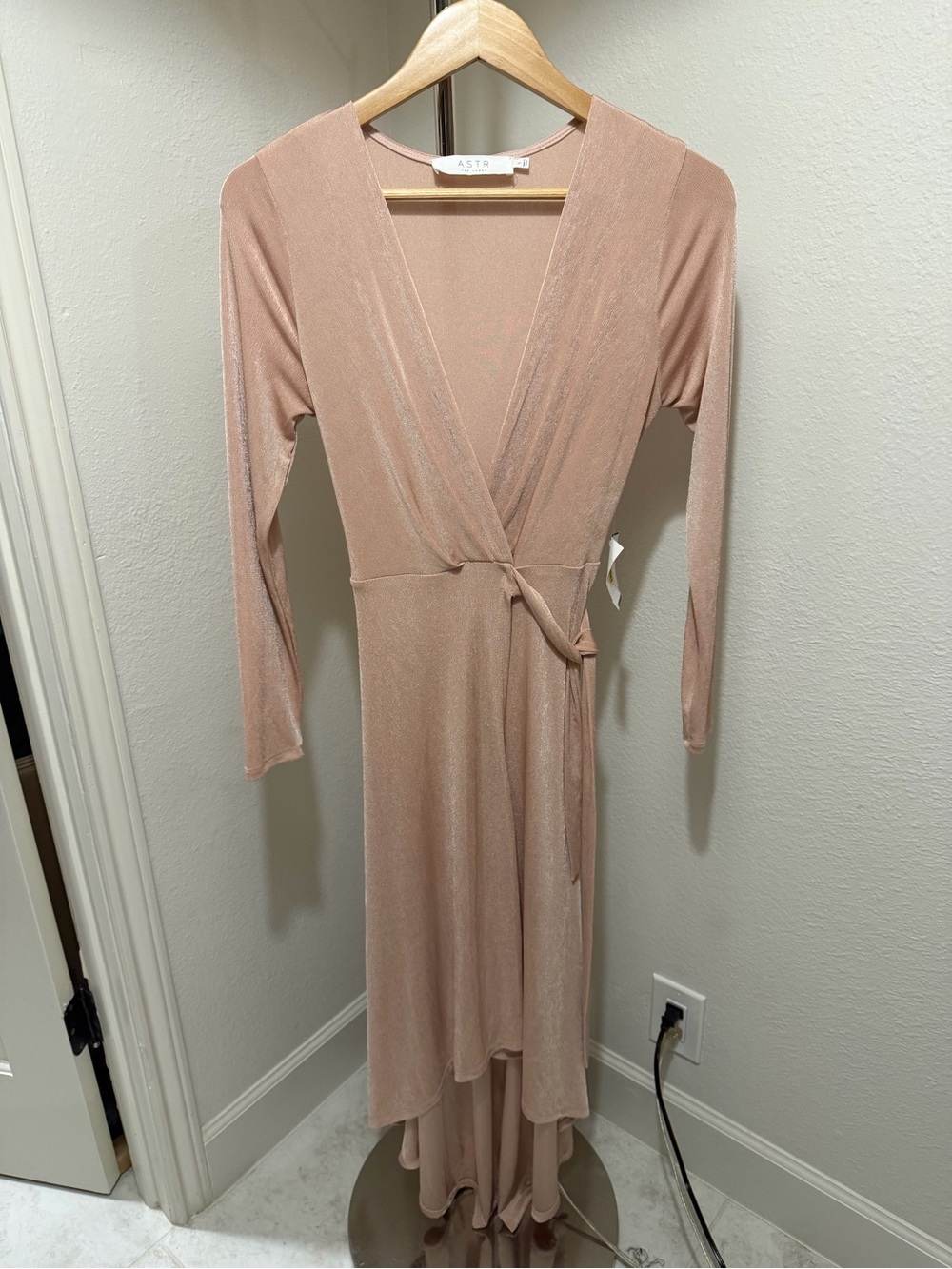 Astr Dusty Rose Shimmer Wrap Dress